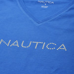 Women Blue Brand Logo V-Neck Pure Cotton T-shirt